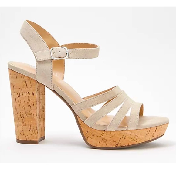 Laurie Felt Suede Open Toe Cork Heels sz 9 - Picture 3 of 5